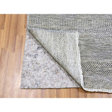 Load image into Gallery viewer, 4&#39;1&quot;x12&#39;1&quot; Metallic Gray, Pure Undyed Wool, Tone On Tone, Modern Grass Design, Hand Knotted, Wide Runner Oriental Rug FWR477414