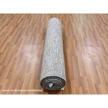 Load image into Gallery viewer, 4&#39;1&quot;x12&#39;1&quot; Metallic Gray, Pure Undyed Wool, Tone On Tone, Modern Grass Design, Hand Knotted, Wide Runner Oriental Rug FWR477414