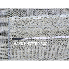 Load image into Gallery viewer, 4&#39;1&quot;x12&#39;1&quot; Metallic Gray, Pure Undyed Wool, Tone On Tone, Modern Grass Design, Hand Knotted, Wide Runner Oriental Rug FWR477414