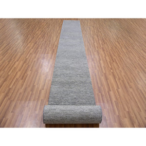 2'5"x24'3" Light Gray, Modern Grass Design, Tone On Tone, Undyed 100% Wool, Hand Knotted, Xl Runner Oriental Rug FWR477420