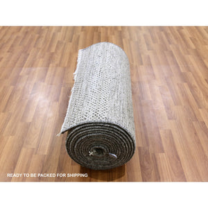 2'5"x24'3" Light Gray, Modern Grass Design, Tone On Tone, Undyed 100% Wool, Hand Knotted, Xl Runner Oriental Rug FWR477420
