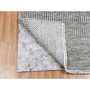 2'7"x8' Power Gray, Modern Tone On Tone Grass Design, Hand Knotted, Undyed Organic Wool, Runner Oriental Rug FWR477444