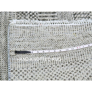 2'7"x8' Power Gray, Modern Tone On Tone Grass Design, Hand Knotted, Undyed Organic Wool, Runner Oriental Rug FWR477444