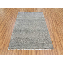 Load image into Gallery viewer, 4&#39;2&quot;x6&#39;1&quot; Solid Gray, 100% Undyed Wool, Modern Hand Knotted Grass Design, Tone On Tone, Oriental Rug FWR477456