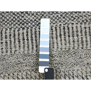4'2"x6'1" Solid Gray, 100% Undyed Wool, Modern Hand Knotted Grass Design, Tone On Tone, Oriental Rug FWR477456