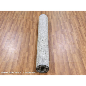 4'2"x6'1" Solid Gray, 100% Undyed Wool, Modern Hand Knotted Grass Design, Tone On Tone, Oriental Rug FWR477456