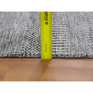 4'2"x6'1" Solid Gray, 100% Undyed Wool, Modern Hand Knotted Grass Design, Tone On Tone, Oriental Rug FWR477456