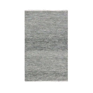 2'5"x4'1" Ice Gray, Modern Grass Design, Tone on Tone, Undyed 100% Wool, Hand Knotted, Oriental Rug FWR477480