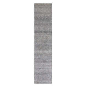 2'5"x15'10" Rustic Gray, Modern Tone on Tone Grass Design, Hand Knotted, Undyed Organic Wool, XL Runner Oriental Rug FWR477498