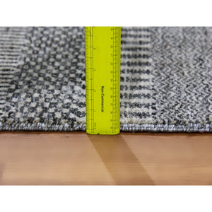 2'5"x15'10" Rustic Gray, Modern Tone on Tone Grass Design, Hand Knotted, Undyed Organic Wool, XL Runner Oriental Rug FWR477498