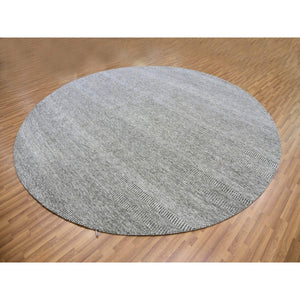 11'x11' Storm Gray, Tone on Tone, Modern Grass Design, Organic Undyed Wool, Hand Knotted, Round Oriental Rug FWR477504