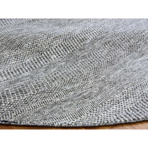 11'x11' Storm Gray, Tone on Tone, Modern Grass Design, Organic Undyed Wool, Hand Knotted, Round Oriental Rug FWR477504