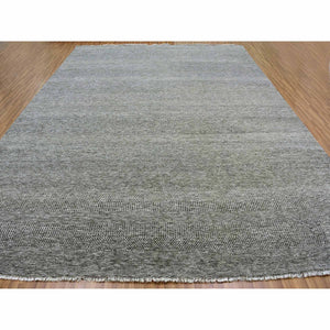 12'2"x15'2" Neutral Gray, Modern Grass Design, Tone On Tone, Undyed 100% Wool, Hand Knotted, Oversized Oriental Rug FWR477516
