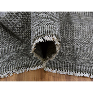 12'2"x15'2" Neutral Gray, Modern Grass Design, Tone On Tone, Undyed 100% Wool, Hand Knotted, Oversized Oriental Rug FWR477516
