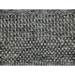 12'2"x15'2" Neutral Gray, Modern Grass Design, Tone On Tone, Undyed 100% Wool, Hand Knotted, Oversized Oriental Rug FWR477516