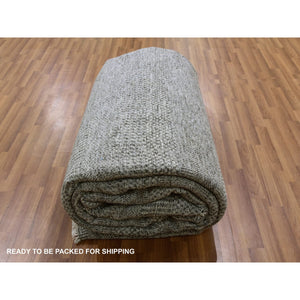 12'2"x15'2" Neutral Gray, Modern Grass Design, Tone On Tone, Undyed 100% Wool, Hand Knotted, Oversized Oriental Rug FWR477516