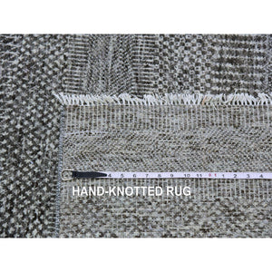 12'2"x15'2" Neutral Gray, Modern Grass Design, Tone On Tone, Undyed 100% Wool, Hand Knotted, Oversized Oriental Rug FWR477516