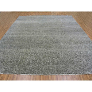 12'x12'2" Neutral Gray, Hand Knotted, Modern Grass Design, Natural Undyed Wool, Square Oriental Rug FWR477522