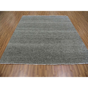 8'1"x8'2" Harbor Gray, Organic Undyed Wool, Modern Grass Design, Tone On Tone, Square Hand Knotted Oriental Rug FWR477534