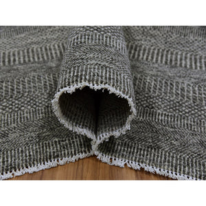 8'1"x8'2" Harbor Gray, Organic Undyed Wool, Modern Grass Design, Tone On Tone, Square Hand Knotted Oriental Rug FWR477534
