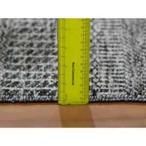 4'1"x12'1" Battleship Gray, Modern Grass Design, Tone On Tone, Undyed 100% Wool, Hand Knotted, Wide Runner Oriental Rug  FWR477576
