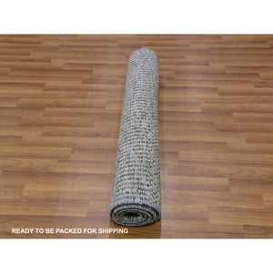 3'x5' Graphite and Rustic Gray, Pure Undyed Wool, Tone on Tone, Modern Grass Design, Hand Knotted, Oriental Rug FWR477630