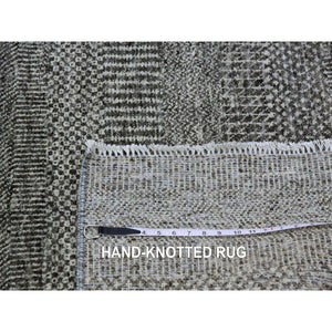 3'x5' Graphite And Rustic Gray, Pure Undyed Wool, Tone On Tone, Modern Grass Design, Hand Knotted, Oriental Rug FWR477630