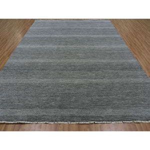 9'x12' Dim Gray, Tone On Tone, Hand Knotted, Modern Grass Design, Natural Undyed Wool, Oriental Rug FWR477666