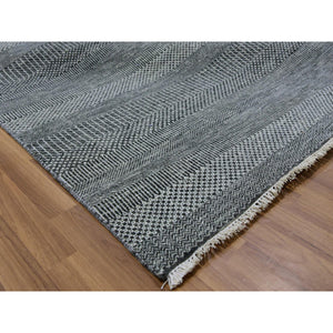 9'x12' Dim Gray, Tone On Tone, Hand Knotted, Modern Grass Design, Natural Undyed Wool, Oriental Rug FWR477666