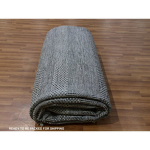 9'x12' Dim Gray, Tone On Tone, Hand Knotted, Modern Grass Design, Natural Undyed Wool, Oriental Rug FWR477666