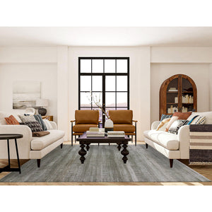 8'1"x10'3" Davy's Gray, Dyed Densely Woven Tone On Tone, Soft To The Touch Wool And Silk, Hand Knotted Modern Grass Design, Oriental Rug FWR477684