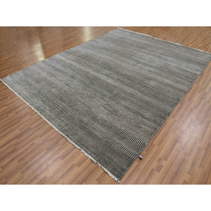 8'1"x10'3" Davy's Gray, Dyed Densely Woven Tone On Tone, Soft To The Touch Wool And Silk, Hand Knotted Modern Grass Design, Oriental Rug FWR477684