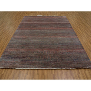8'1"x10'2" Rust Brown, Modern Grass Design, Soft Pile,  Dense Weave, Tone On Tone, Dyed, Wool And Silk Hand Knotted, Oriental Rug FWR477702