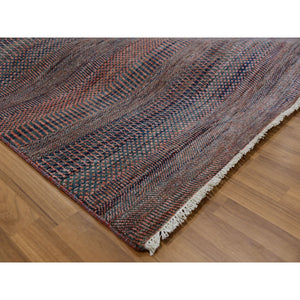 8'1"x10'2" Rust Brown, Modern Grass Design, Soft Pile,  Dense Weave, Tone On Tone, Dyed, Wool And Silk Hand Knotted, Oriental Rug FWR477702