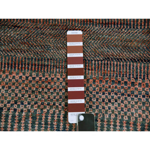 8'1"x10'2" Rust Brown, Modern Grass Design, Soft Pile,  Dense Weave, Tone On Tone, Dyed, Wool And Silk Hand Knotted, Oriental Rug FWR477702