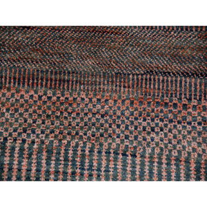 8'1"x10'2" Rust Brown, Modern Grass Design, Soft Pile,  Dense Weave, Tone On Tone, Dyed, Wool And Silk Hand Knotted, Oriental Rug FWR477702