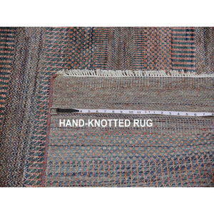 8'1"x10'2" Rust Brown, Modern Grass Design, Soft Pile,  Dense Weave, Tone On Tone, Dyed, Wool And Silk Hand Knotted, Oriental Rug FWR477702