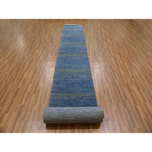 Load image into Gallery viewer, 2&#39;5&quot;x20&#39; Aegean Blue, Modern Tone On Tone Grass Design, Hand Knotted, Dyed Organic Wool, Xl Runner Oriental Rug FWR477708