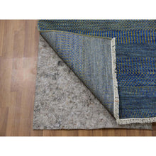 Load image into Gallery viewer, 2&#39;5&quot;x20&#39; Aegean Blue, Modern Tone On Tone Grass Design, Hand Knotted, Dyed Organic Wool, Xl Runner Oriental Rug FWR477708