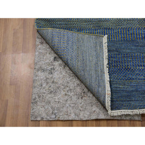 2'5"x20' Aegean Blue, Modern Tone On Tone Grass Design, Hand Knotted, Dyed Organic Wool, Xl Runner Oriental Rug FWR477708
