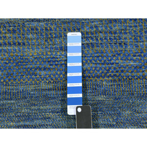 2'5"x20' Aegean Blue, Modern Tone On Tone Grass Design, Hand Knotted, Dyed Organic Wool, Xl Runner Oriental Rug FWR477708