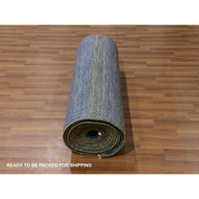 Load image into Gallery viewer, 2&#39;5&quot;x20&#39; Aegean Blue, Modern Tone On Tone Grass Design, Hand Knotted, Dyed Organic Wool, Xl Runner Oriental Rug FWR477708