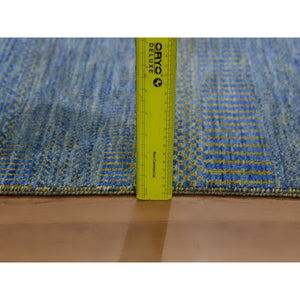 2'5"x20' Aegean Blue, Modern Tone On Tone Grass Design, Hand Knotted, Dyed Organic Wool, Xl Runner Oriental Rug FWR477708
