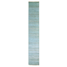Load image into Gallery viewer, 2&#39;6&quot;x16&#39;3&quot; Ocean Blue, Hand Knotted , Tone on Tone, Densely Woven, Soft Pile, Dyed, Wool and Silk, Modern Grass Design, XL Runner Oriental Rug FWR477714