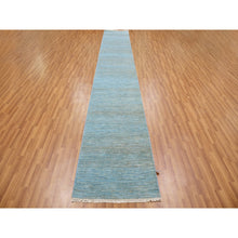 Load image into Gallery viewer, 2&#39;6&quot;x16&#39;3&quot; Ocean Blue, Hand Knotted , Tone On Tone, Densely Woven,  Soft Pile, Dyed, Wool And Silk, Modern Grass Design, Xl Runner Oriental Rug FWR477714