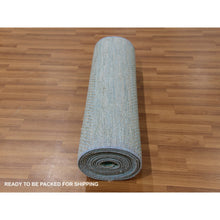 Load image into Gallery viewer, 2&#39;6&quot;x16&#39;3&quot; Ocean Blue, Hand Knotted , Tone on Tone, Densely Woven, Soft Pile, Dyed, Wool and Silk, Modern Grass Design, XL Runner Oriental Rug FWR477714