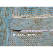 Load image into Gallery viewer, 2&#39;6&quot;x16&#39;3&quot; Ocean Blue, Hand Knotted , Tone on Tone, Densely Woven, Soft Pile, Dyed, Wool and Silk, Modern Grass Design, XL Runner Oriental Rug FWR477714
