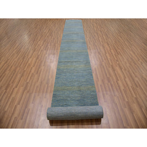 2'6"x20' Chelsea Blue, Xl Runner Grass Design Tone On Tone, Hand Knotted, Natural Dyed Wool Oriental Rug FWR477732