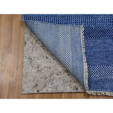 Load image into Gallery viewer, 2&#39;7&quot;x12&#39; Penn Blue, Modern Grass Design, Soft Pile, Dense Weave, Tone On Tone, Dyed, Wool And Silk, Hand Knotted Runner Oriental Rug FWR477744
