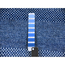 Load image into Gallery viewer, 2&#39;7&quot;x12&#39; Penn Blue, Modern Grass Design, Soft Pile, Dense Weave, Tone On Tone, Dyed, Wool And Silk, Hand Knotted Runner Oriental Rug FWR477744